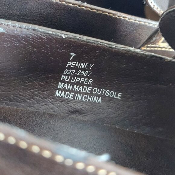  Vintage 90s Arizona Jean Brown Chunky Heel Loafer Shoe Size 7 - Picture 9 of 11